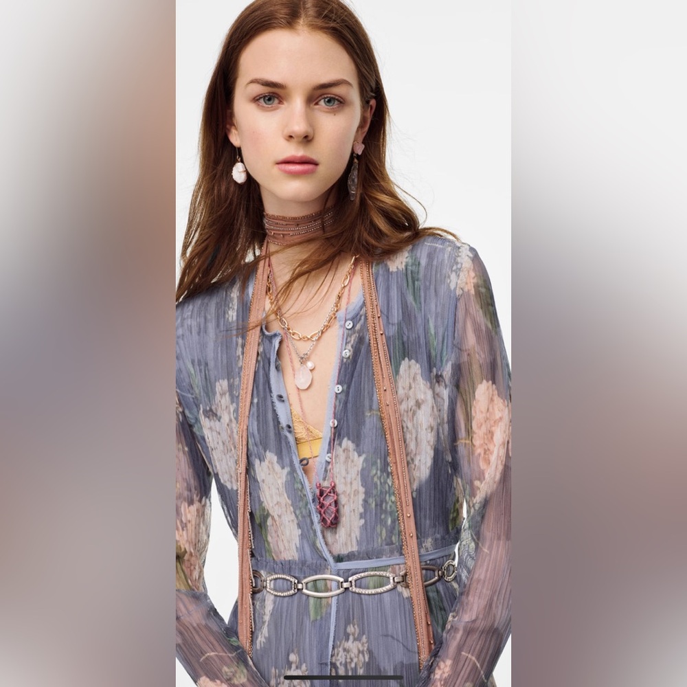 ZARA NWOT Elegant Long Sleeve Floral Maxi Dress XS